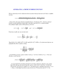 GENERATING a PRIME NUMBER FUNCTION Ppppp Pf 1