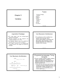 Chapter 5 Variables Names Address Types Variables Assignment Binding Lifetime Scope Constants