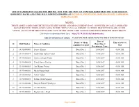 Click the Link to Download Admit Card: TIME of REPORTING AT