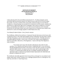 Sample Certificate of Indemnity ***** Certificate Of