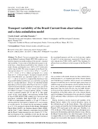 Transport Variability of the Brazil Current from Observations and a Data Assimilation Model
