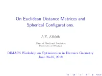 On Euclidean Distance Matrices and Spherical Configurations
