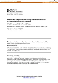 Prayer and Subjective Well-Being : the Application of a Cognitive-Behavioural Framework MALTBY, John, LEWIS, C