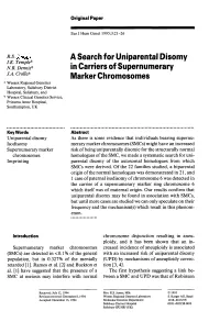 A Search for Uniparental Disomy in Carriers of Supernumerary Marker