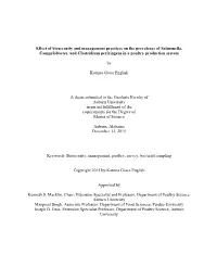 Effect of Biosecurity and Management Practices on the Prevalence of Salmonella, Campylobacter, and Clostridium Perfringens in a Poultry Production System