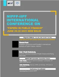 Nipfp-Iipf International Conference on “Papers in Public Finance” June 29-30 2021 New Delhi