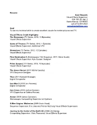 Resume Sam Edwards Visual Effects Supervisor 838 15Th St. Apt. 2