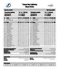Tampa Bay Lightning Game Notes