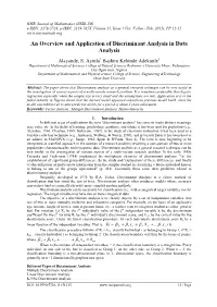An Overview and Application of Discriminant Analysis in Data Analysis