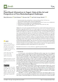 Plant-Based Alternatives to Yogurt: State-Of-The-Art and Perspectives of New Biotechnological Challenges