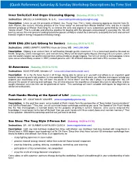 (Quick Reference) Saturday & Sunday Workshop Descriptions by Time Slot