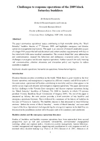 Challenges to Response Operations of the 2009 Black Saturday Bushfires