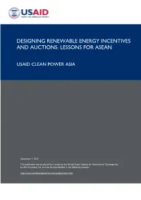 Designing Renewable Energy Incentives and Auctions: Lessons for Asean