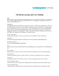 Options Glossary of Terms