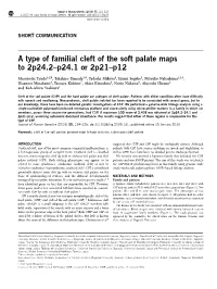 A Type of Familial Cleft of the Soft Palate Maps to 2P24.2&Ndash