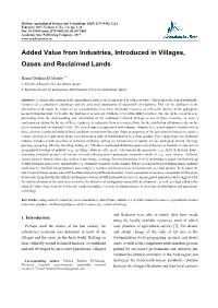 Added Value from Industries, Introduced in Villages, Oases and Reclaimed Lands