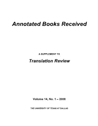 Annotated Books Received
