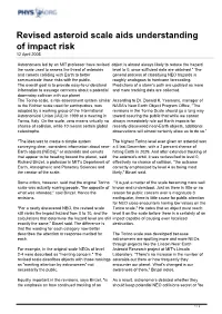 Revised Asteroid Scale Aids Understanding of Impact Risk 12 April 2005