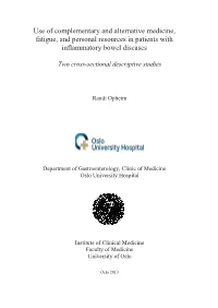 Use of Complementary and Alternative Medicine, Fatigue, and Personal Resources in Patients with Inflammatory Bowel Diseases