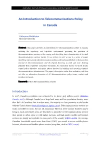An Introduction to Telecommunications Policy in Canada