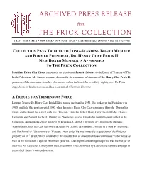 Archived Press Release the Frick Collection
