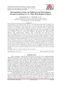 Determination of Some Air Pollutants and Meteorological Parameters in Ibeno L.G.A.: Niger Delta Region of Nigeria