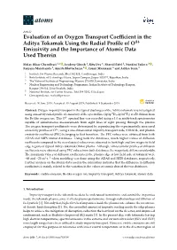 Evaluation of an Oxygen Transport Coefficient in the Aditya Tokamak