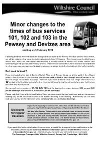 Minor Changes to the Times of Bus Services 101, 102 and 103 in the Pewsey and Devizes Area