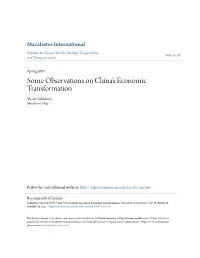 Some Observations on China's Economic Transformation Vasant Sukhatme Macalester College