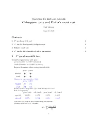 Statistics for EES and MEME Chi-Square Tests and Fisher's Exact