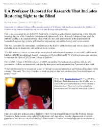 UA Professor Honored for Research That Includes Restoring Sight to the Blind 9/16/12 1:59