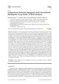 Comparisons Between Aquaponic and Conventional Hydroponic Crop Yields: a Meta-Analysis