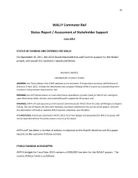 WALLY Commuter Rail Status Report / Assessment of Stakeholder Support