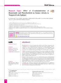 Effect of Co-Adminis-Tration of Bumetanideand Phenobarbital on Seizure Attacks in Temporal Lobe Epilepsy
