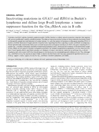 Inactivating Mutations in GNA13 and RHOA in Burkitt&Rsquo;S Lymphoma and Diffuse Large B-Cell Lymphoma: a Tumor Suppressor F
