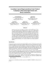 Learning Logical Representations from Natural Languages with Weak Supervision and Back-Translation
