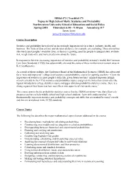 Msed 473 | Teached 373 Topics in High School Math: Statistics And