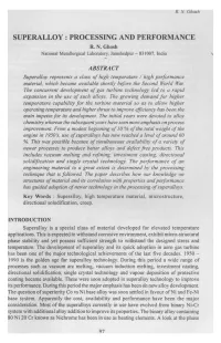 Superalloy : Processing and Performance R