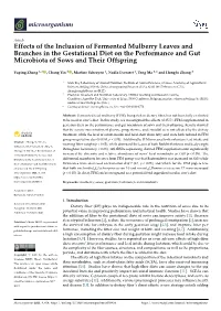 Effects of the Inclusion of Fermented Mulberry Leaves and Branches in the Gestational Diet on the Performance and Gut Microbiota of Sows and Their Offspring