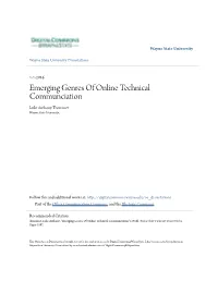 Emerging Genres of Online Technical Communciation Luke Anthony Thominet Wayne State University