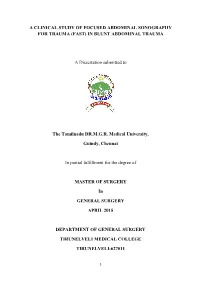 IN BLUNT ABDOMINAL TRAUMA a Dissertation Submitted to The