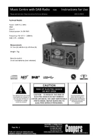 Music Centre with DAB Radio F985 Instructions for Use
