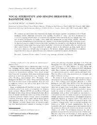 Vocal Stereotypy and Singing Behavior in Baiomyine Mice
