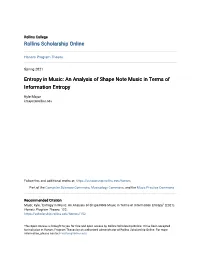 An Analysis of Shape Note Music in Terms of Information Entropy