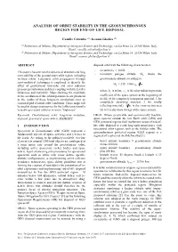 Analysis of Orbit Stability in the Geosynchronous Region for End-Of-Life Disposal
