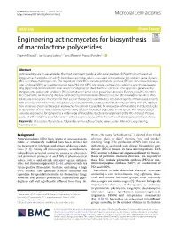 Engineering Actinomycetes for Biosynthesis of Macrolactone Polyketides Dipesh Dhakal1, Jae Kyung Sohng1,2* and Ramesh Prasad Pandey1,2*