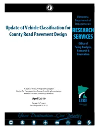 Update of Vehicle Classification for County Road Pavement Design