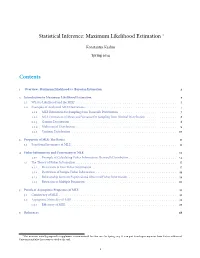 Maximum Likelihood Estimation ∗ Contents