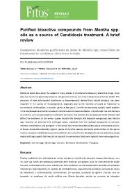 Purified Bioactive Compounds from Mentha Spp. Oils As a Source of Candidosis Treatment