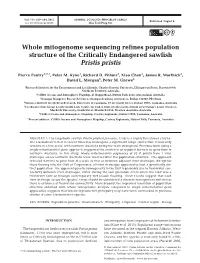 Whole Mitogenome Sequencing Refines Population Structure of the Critically Endangered Sawfish Pristis Pristis